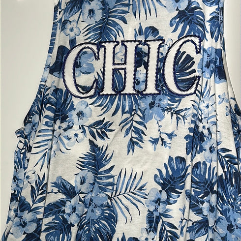 "Chic" Blue Floral Print Sleeveless Top